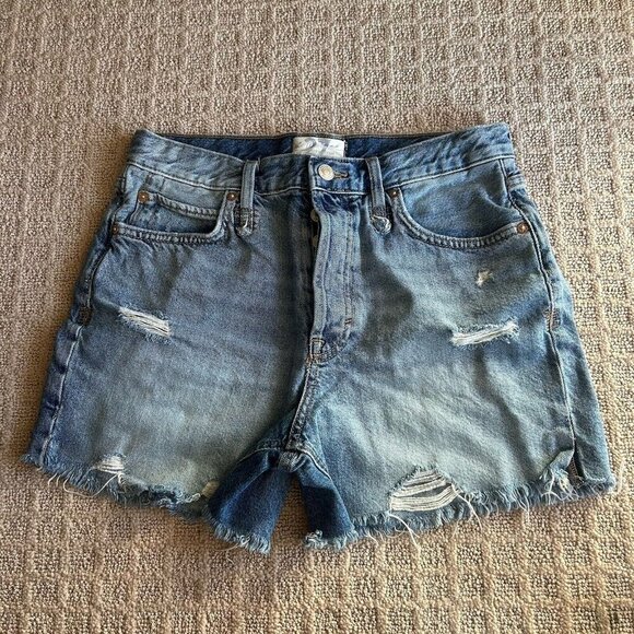 Free People Pants - Free People We the Free Distressed Fringe Mid Rise Denim Jean Shorts Size 27